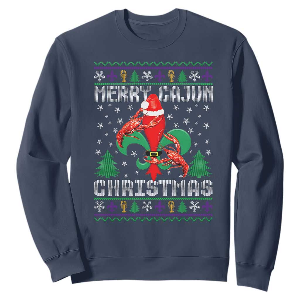 Merry Cajun Louisiana Christmas Santa Saint Symbol Crawfish Sweatshirt TS11 Navy Print Your Wear