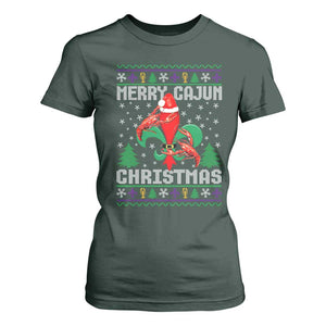 Merry Cajun Louisiana Christmas Santa Saint Symbol Crawfish T Shirt For Women TS11 Dark Forest Green Print Your Wear