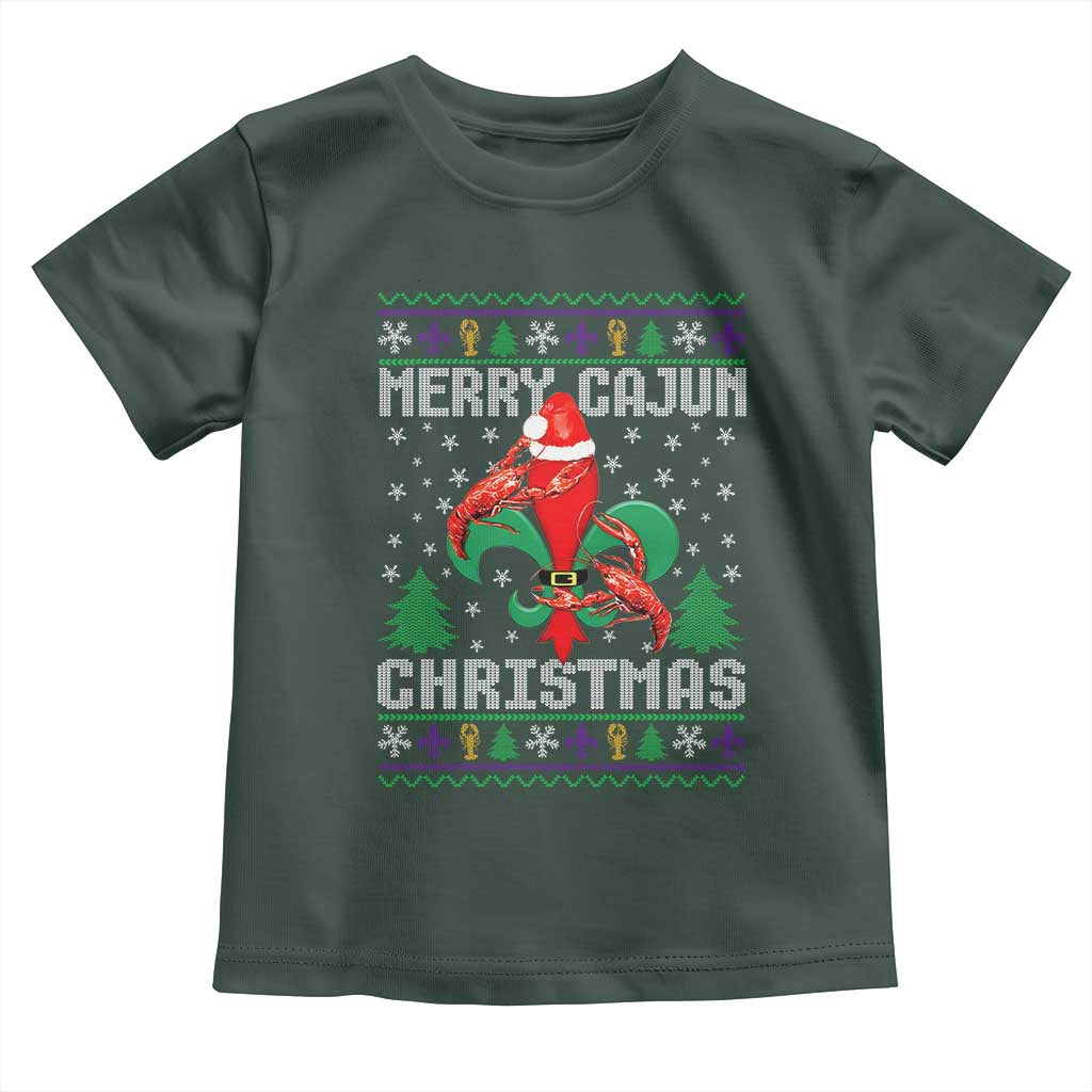 Merry Cajun Louisiana Christmas Santa Saint Symbol Crawfish Toddler T Shirt TS11 Dark Forest Green Print Your Wear