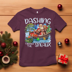 Funny Christmas Cajun Louisiana T Shirt Dashing Through The Sneaux Santa Alligator TS11 Maroon Print Your Wear
