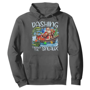 Funny Christmas Cajun Louisiana Hoodie Dashing Through The Sneaux Santa Alligator TS11 Dark Heather Print Your Wear