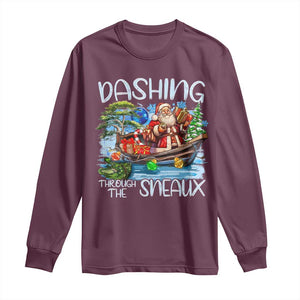 Funny Christmas Cajun Louisiana Long Sleeve Shirt Dashing Through The Sneaux Santa Alligator TS11 Maroon Print Your Wear