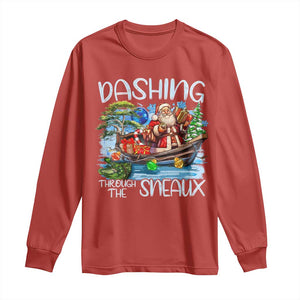 Funny Christmas Cajun Louisiana Long Sleeve Shirt Dashing Through The Sneaux Santa Alligator TS11 Red Print Your Wear
