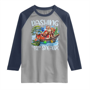 Funny Christmas Cajun Louisiana Raglan Shirt Dashing Through The Sneaux Santa Alligator TS11 Sport Gray Navy Print Your Wear