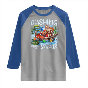Funny Christmas Cajun Louisiana Raglan Shirt Dashing Through The Sneaux Santa Alligator TS11 Sport Gray Royal Print Your Wear