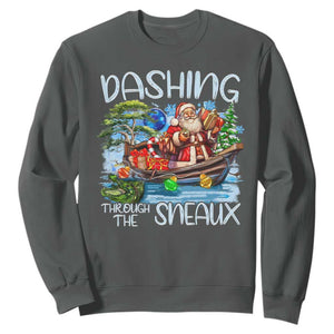 Funny Christmas Cajun Louisiana Sweatshirt Dashing Through The Sneaux Santa Alligator TS11 Dark Heather Print Your Wear