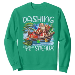 Funny Christmas Cajun Louisiana Sweatshirt Dashing Through The Sneaux Santa Alligator TS11 Irish Green Print Your Wear