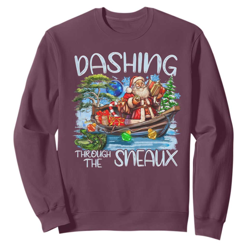 Funny Christmas Cajun Louisiana Sweatshirt Dashing Through The Sneaux Santa Alligator TS11 Maroon Print Your Wear
