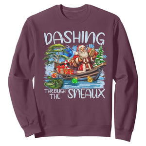 Funny Christmas Cajun Louisiana Sweatshirt Dashing Through The Sneaux Santa Alligator TS11 Maroon Print Your Wear