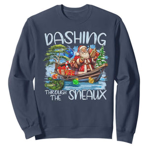 Funny Christmas Cajun Louisiana Sweatshirt Dashing Through The Sneaux Santa Alligator TS11 Navy Print Your Wear