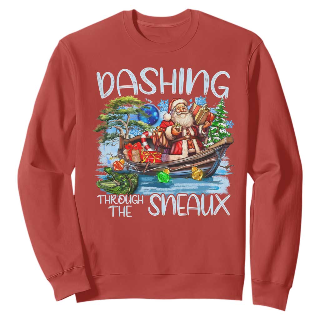 Funny Christmas Cajun Louisiana Sweatshirt Dashing Through The Sneaux Santa Alligator TS11 Red Print Your Wear
