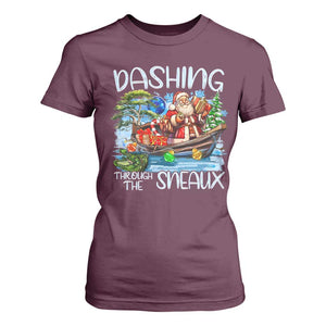 Funny Christmas Cajun Louisiana T Shirt For Women Dashing Through The Sneaux Santa Alligator TS11 Maroon Print Your Wear