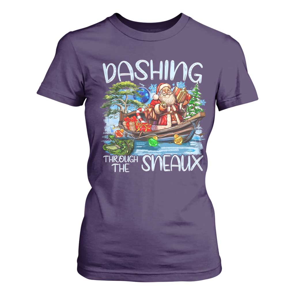 Funny Christmas Cajun Louisiana T Shirt For Women Dashing Through The Sneaux Santa Alligator TS11 Purple Print Your Wear