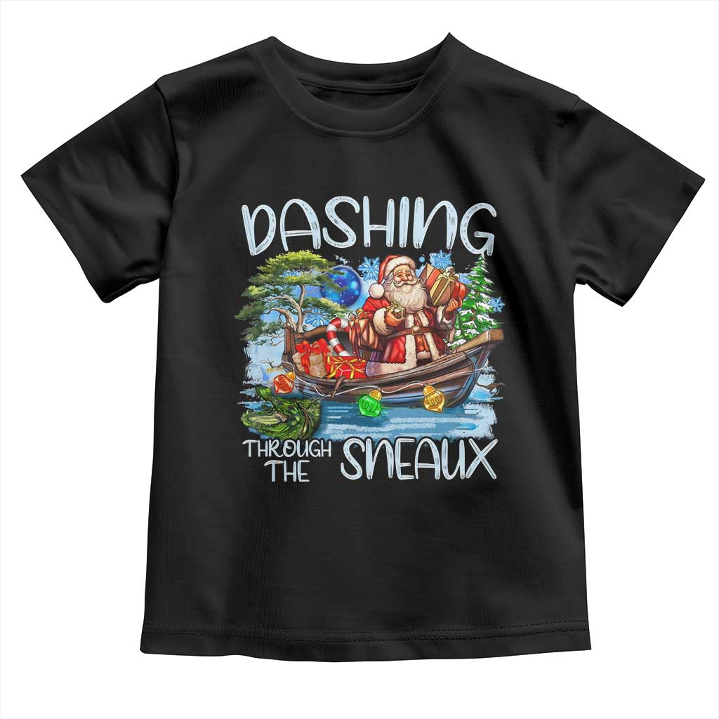 Funny Christmas Cajun Louisiana Toddler T Shirt Dashing Through The Sneaux Santa Alligator TS11 Black Print Your Wear