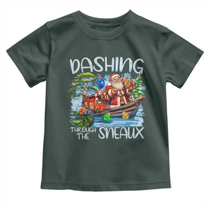 Funny Christmas Cajun Louisiana Toddler T Shirt Dashing Through The Sneaux Santa Alligator TS11 Dark Forest Green Print Your Wear