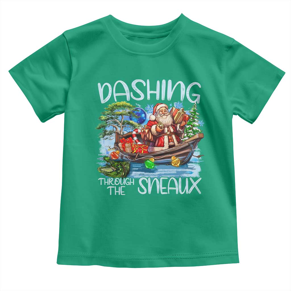 Funny Christmas Cajun Louisiana Toddler T Shirt Dashing Through The Sneaux Santa Alligator TS11 Irish Green Print Your Wear