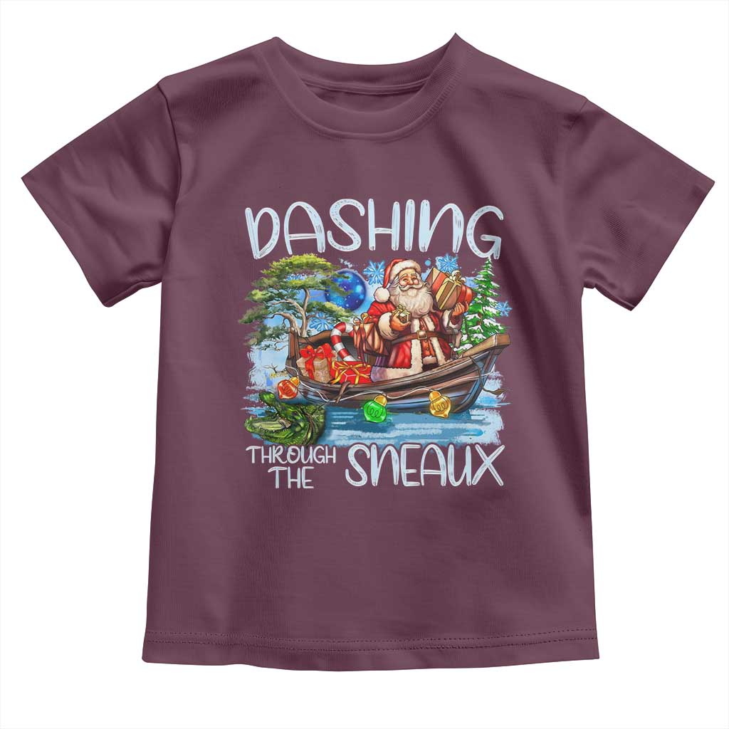 Funny Christmas Cajun Louisiana Toddler T Shirt Dashing Through The Sneaux Santa Alligator TS11 Maroon Print Your Wear
