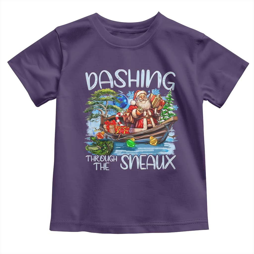 Funny Christmas Cajun Louisiana Toddler T Shirt Dashing Through The Sneaux Santa Alligator TS11 Purple Print Your Wear