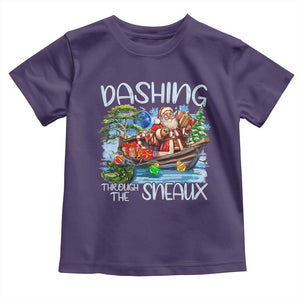 Funny Christmas Cajun Louisiana Toddler T Shirt Dashing Through The Sneaux Santa Alligator TS11 Purple Print Your Wear