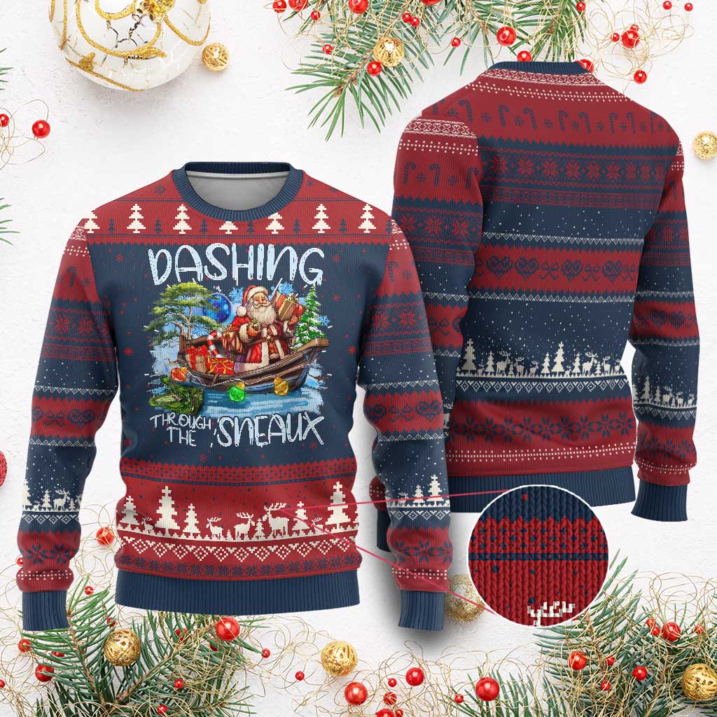 Funny Xmas Cajun Louisiana Ugly Christmas Sweater Dashing Through The Sneaux Santa Alligator TS11 Burgundy Print Your Wear