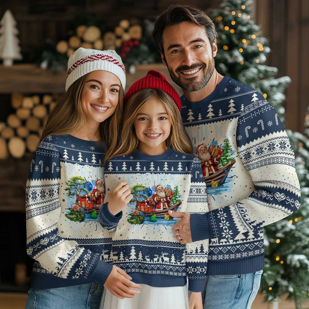 Funny Xmas Cajun Louisiana Ugly Christmas Sweater Dashing Through The Sneaux Santa Alligator TS11 Navy Print Your Wear