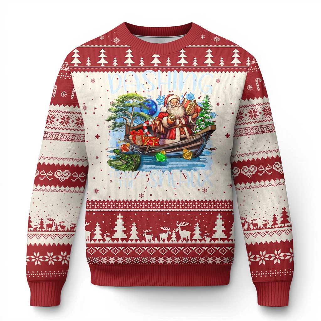 Funny Xmas Cajun Louisiana Ugly Christmas Sweater Dashing Through The Sneaux Santa Alligator TS11 Red Print Your Wear