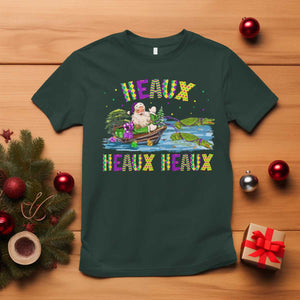 Funny Christmas Cajun Louisiana T Shirt Heaux Heaux Heaux Santa Alligator TS11 Dark Forest Green Print Your Wear