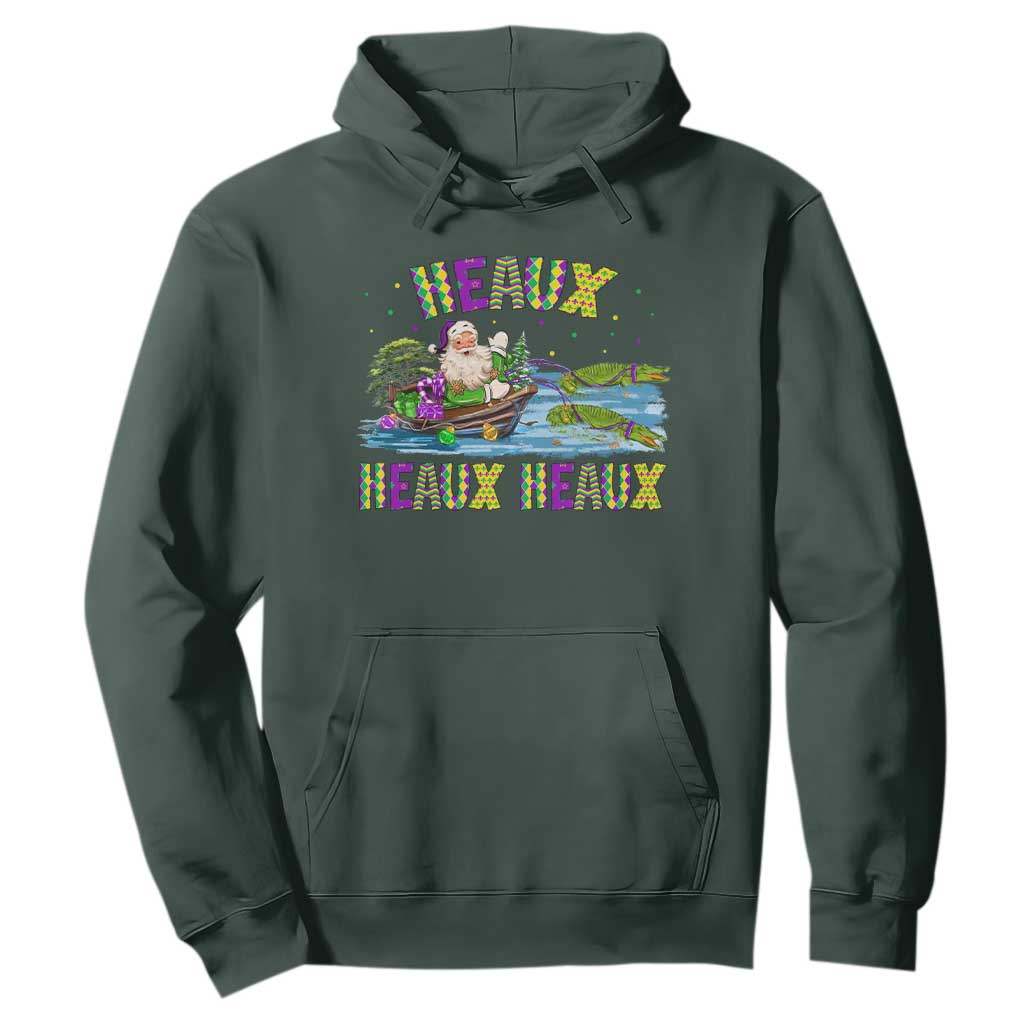 Funny Christmas Cajun Louisiana Hoodie Heaux Heaux Heaux Santa Alligator TS11 Dark Forest Green Print Your Wear