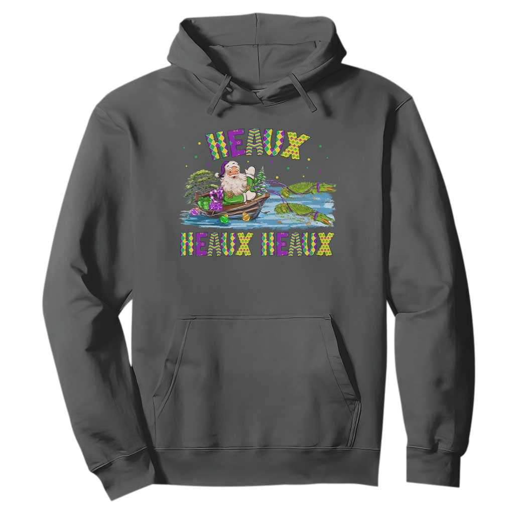 Funny Christmas Cajun Louisiana Hoodie Heaux Heaux Heaux Santa Alligator TS11 Dark Heather Print Your Wear