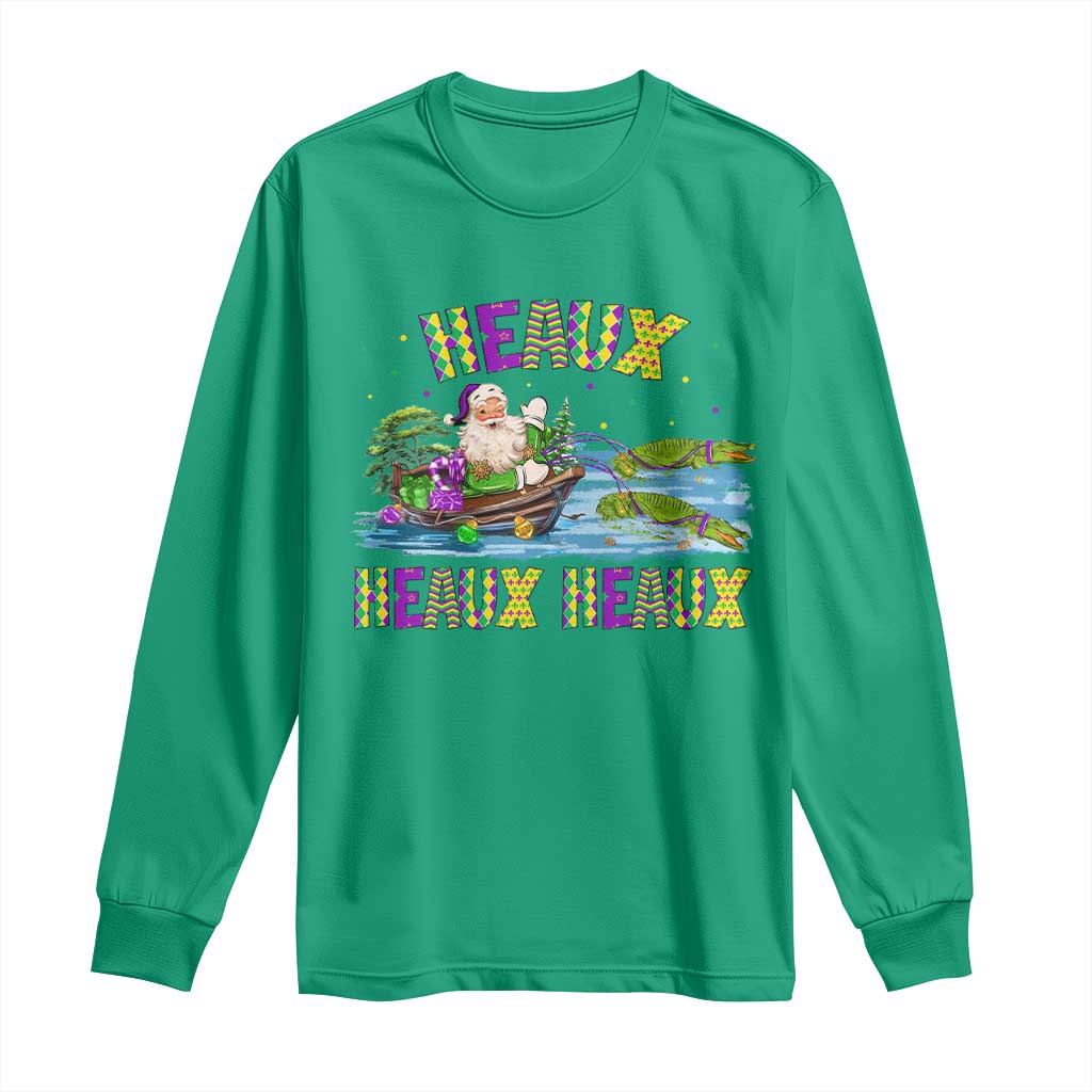 Funny Christmas Cajun Louisiana Long Sleeve Shirt Heaux Heaux Heaux Santa Alligator TS11 Irish Green Print Your Wear