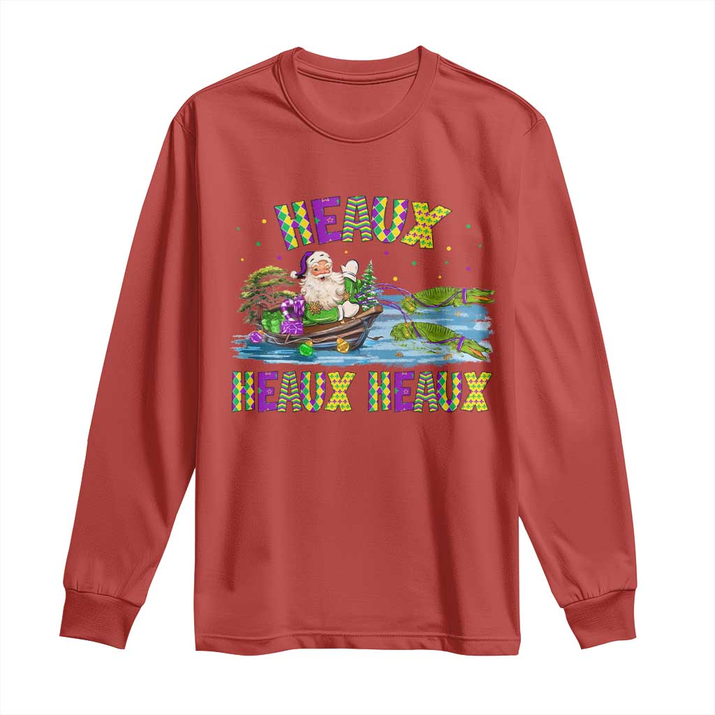 Funny Christmas Cajun Louisiana Long Sleeve Shirt Heaux Heaux Heaux Santa Alligator TS11 Red Print Your Wear