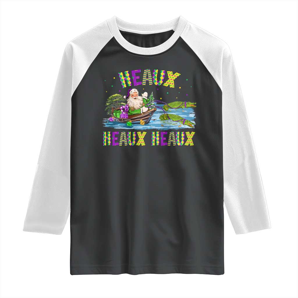 Funny Christmas Cajun Louisiana Raglan Shirt Heaux Heaux Heaux Santa Alligator TS11 Black White Print Your Wear