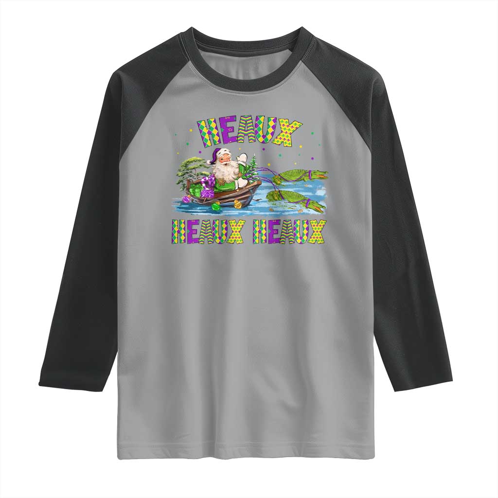 Funny Christmas Cajun Louisiana Raglan Shirt Heaux Heaux Heaux Santa Alligator TS11 Sport Gray Black Print Your Wear