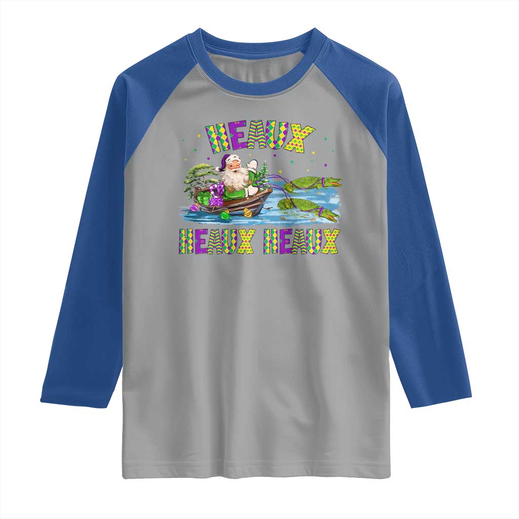 Funny Christmas Cajun Louisiana Raglan Shirt Heaux Heaux Heaux Santa Alligator TS11 Sport Gray Royal Print Your Wear
