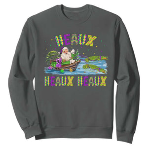 Funny Christmas Cajun Louisiana Sweatshirt Heaux Heaux Heaux Santa Alligator TS11 Dark Heather Print Your Wear