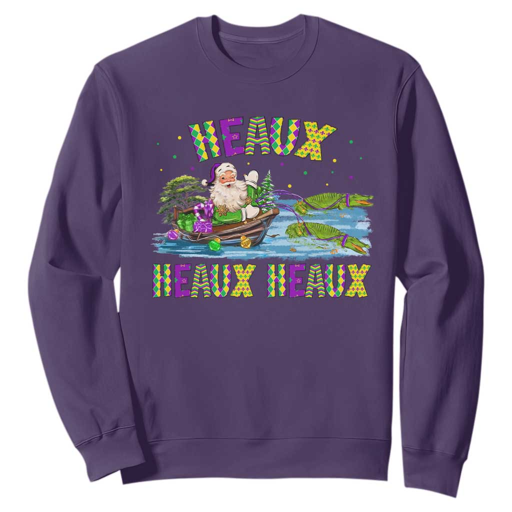 Funny Christmas Cajun Louisiana Sweatshirt Heaux Heaux Heaux Santa Alligator TS11 Purple Print Your Wear