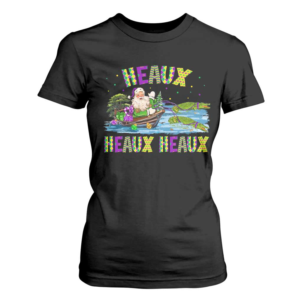 Funny Christmas Cajun Louisiana T Shirt For Women Heaux Heaux Heaux Santa Alligator TS11 Black Print Your Wear