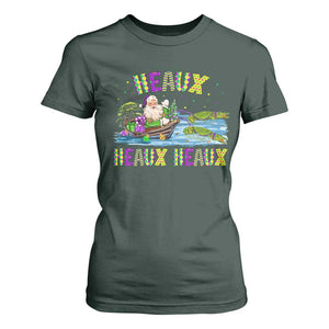 Funny Christmas Cajun Louisiana T Shirt For Women Heaux Heaux Heaux Santa Alligator TS11 Dark Forest Green Print Your Wear