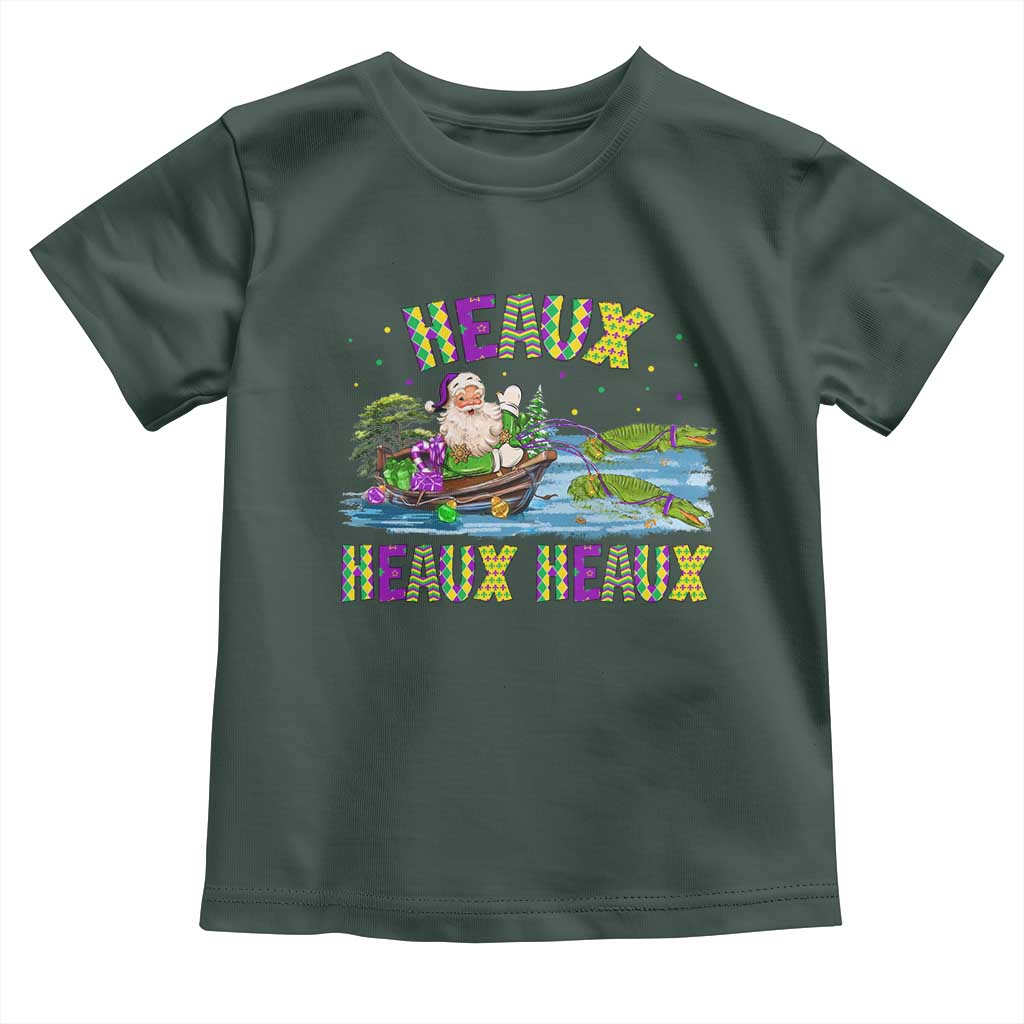 Funny Christmas Cajun Louisiana Toddler T Shirt Heaux Heaux Heaux Santa Alligator TS11 Dark Forest Green Print Your Wear