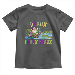 Funny Christmas Cajun Louisiana Toddler T Shirt Heaux Heaux Heaux Santa Alligator TS11 Dark Heather Print Your Wear