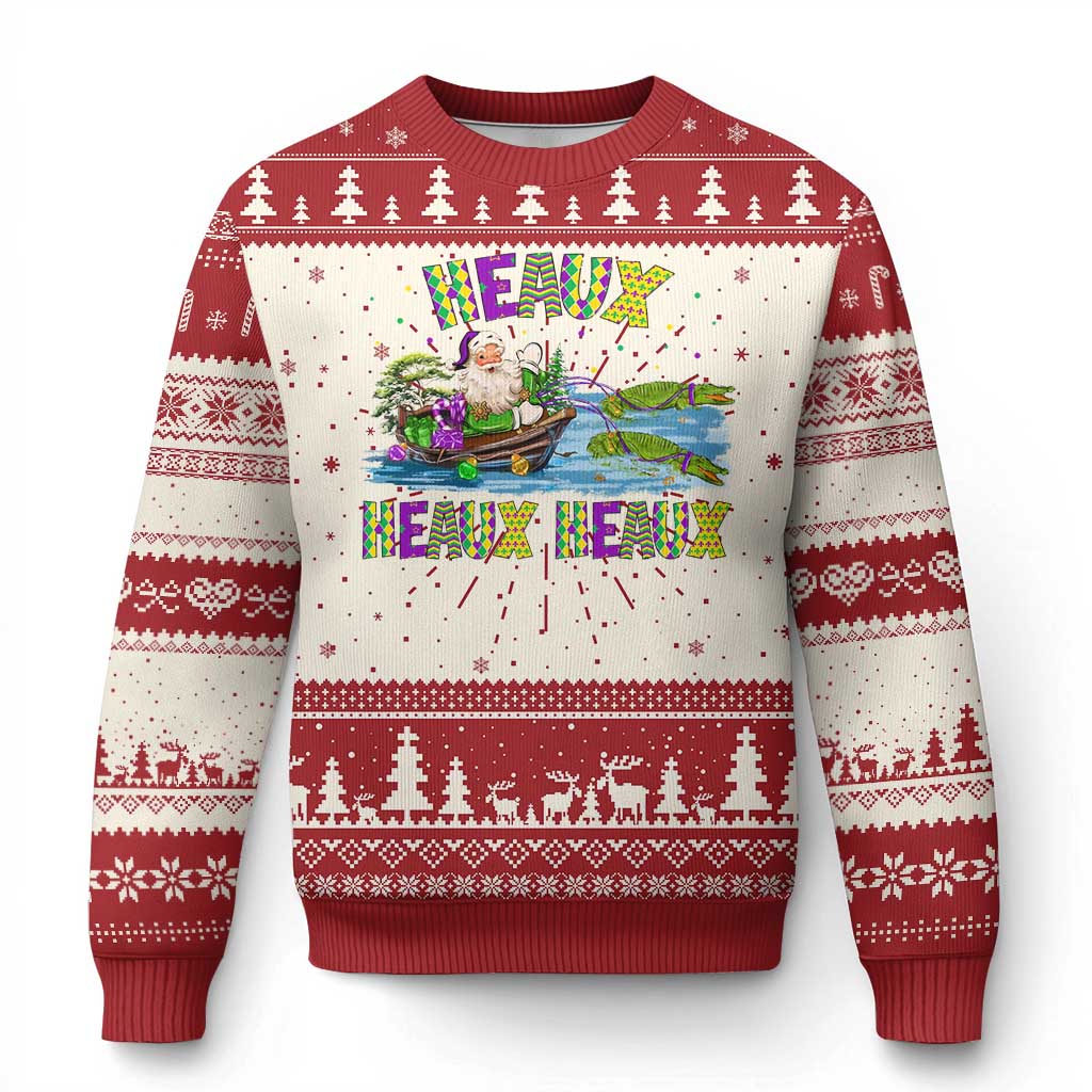 Funny Xmas Cajun Louisiana Ugly Christmas Sweater Heaux Heaux Heaux Santa Alligator TS11 Red Print Your Wear