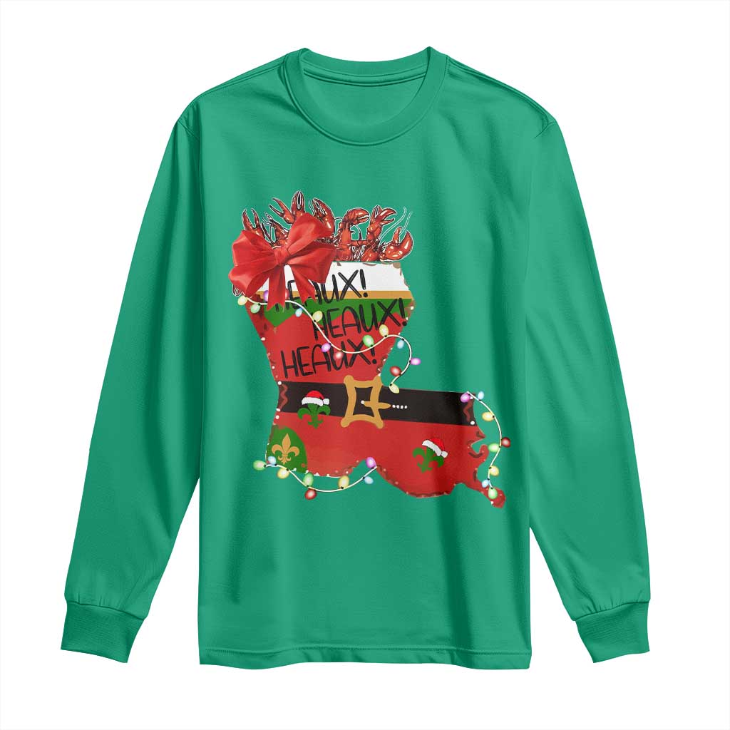 Funny Christmas Cajun Long Sleeve Shirt Triple Heaux Santa Louisiana Map Crawfish TS11 Irish Green Print Your Wear