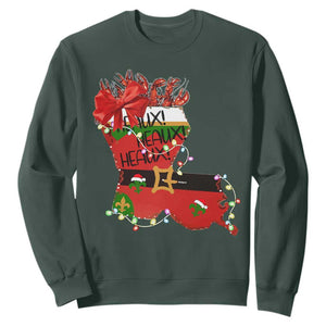 Funny Christmas Cajun Sweatshirt Triple Heaux Santa Louisiana Map Crawfish TS11 Dark Forest Green Print Your Wear