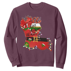 Funny Christmas Cajun Sweatshirt Triple Heaux Santa Louisiana Map Crawfish TS11 Maroon Print Your Wear