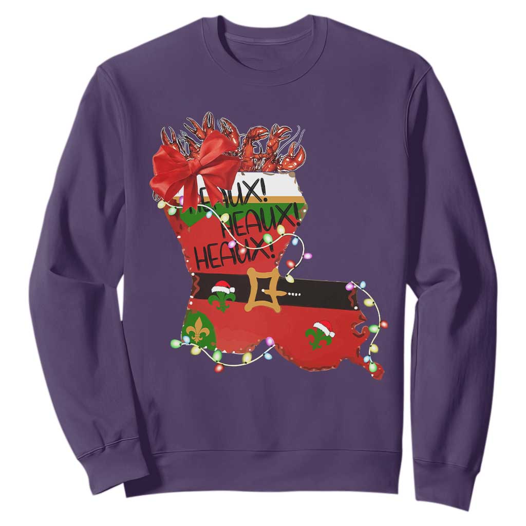 Funny Christmas Cajun Sweatshirt Triple Heaux Santa Louisiana Map Crawfish TS11 Purple Print Your Wear