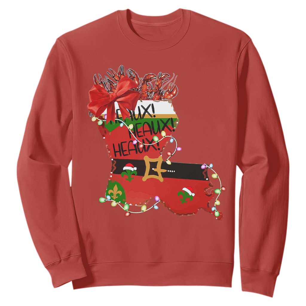 Funny Christmas Cajun Sweatshirt Triple Heaux Santa Louisiana Map Crawfish TS11 Red Print Your Wear
