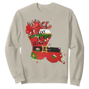 Funny Christmas Cajun Sweatshirt Triple Heaux Santa Louisiana Map Crawfish TS11 Sand Print Your Wear