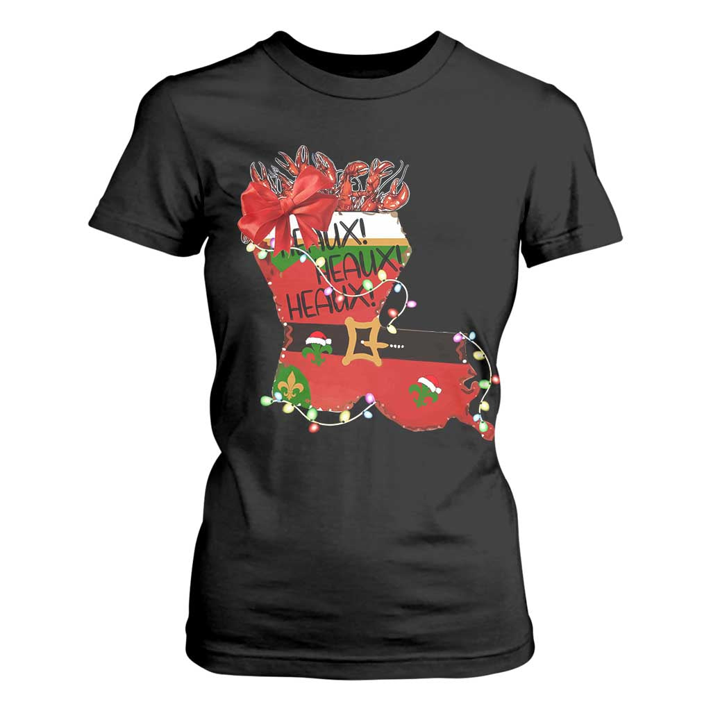 Funny Christmas Cajun T Shirt For Women Triple Heaux Santa Louisiana Map Crawfish TS11 Black Print Your Wear