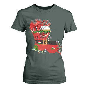 Funny Christmas Cajun T Shirt For Women Triple Heaux Santa Louisiana Map Crawfish TS11 Dark Forest Green Print Your Wear
