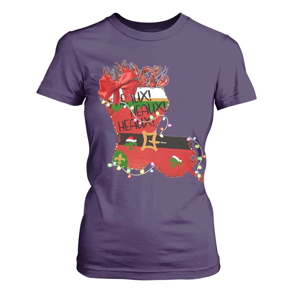 Funny Christmas Cajun T Shirt For Women Triple Heaux Santa Louisiana Map Crawfish TS11 Purple Print Your Wear